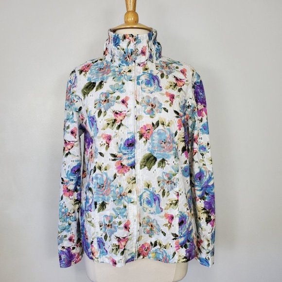 Draper's & Damon's Jackets & Blazers - Draper's & Damon's Floral Eyelet Lightweight Cotton Zip Jacket, Size L